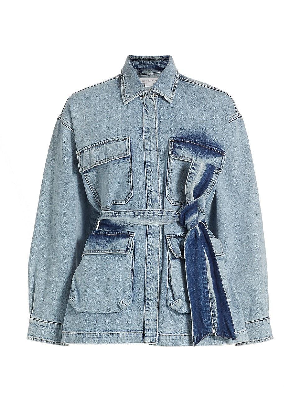 Womens Belted Cargo Denim Jacket Product Image