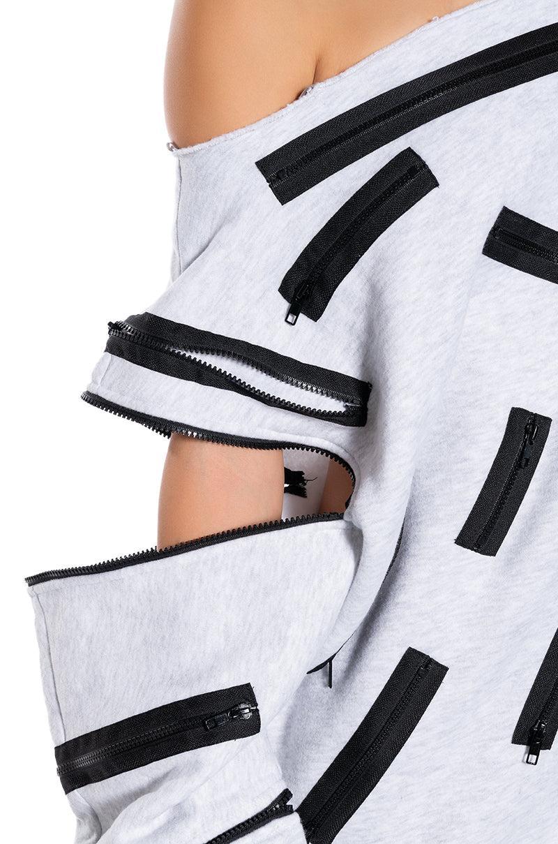 ZIP ZAP OFF THE SHOULDER SWEATSHIRT DRESS-GREY MULTI Product Image