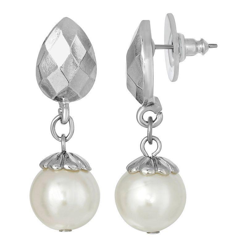 1928 Simulated Pearl Bead Drop Earrings, Womens, Silver Tone Product Image