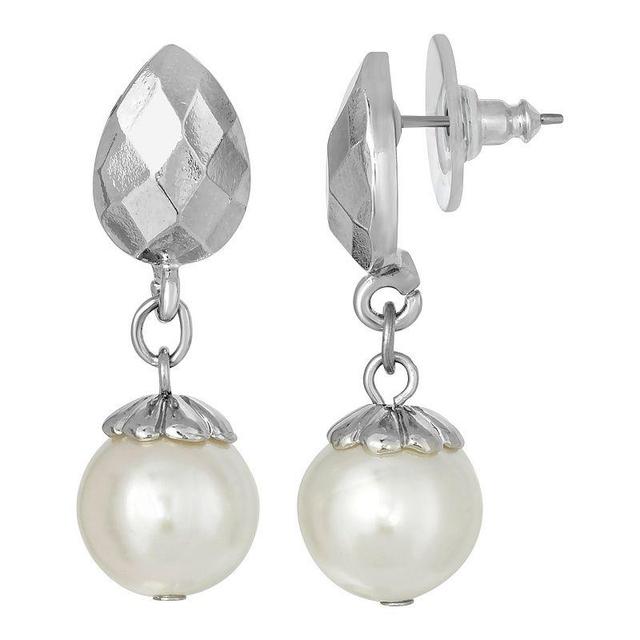 1928 Silver Tone Pearl Drop Earrings Product Image