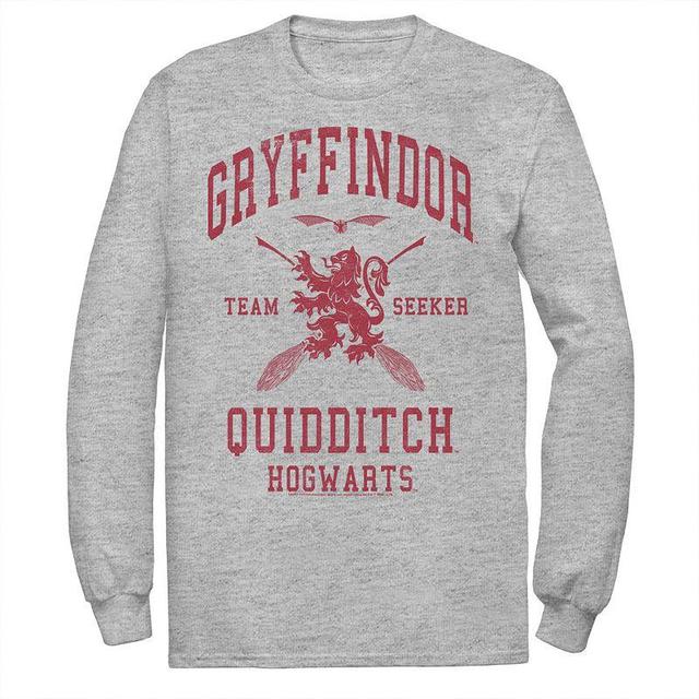 Mens Harry Potter Deathly Hallows 2 Gryffindor Quidditch Long Sleeve Tee Athletic Grey Product Image