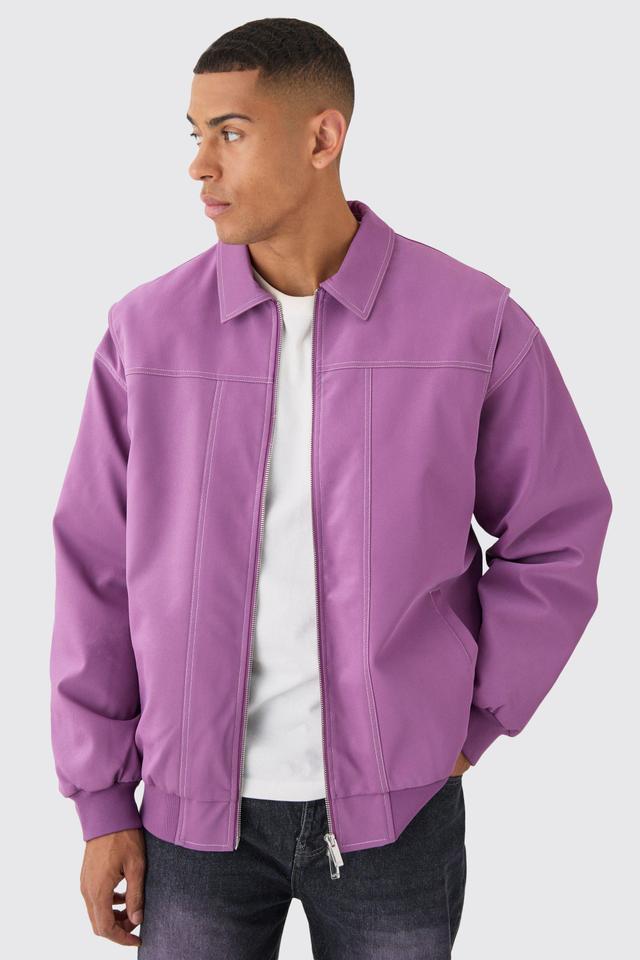 Oversized Pu Panel Detail Bomber In Pink | boohooMAN USA Product Image