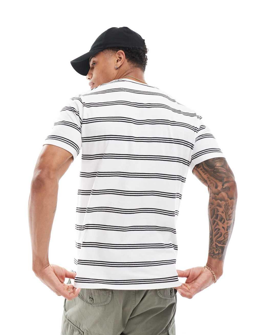 Brave Soul horizontal striped T-shirt in white & black Product Image