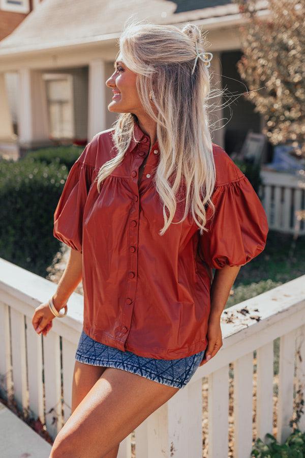 Fate Would Have It Faux Leather Top in Rust Product Image