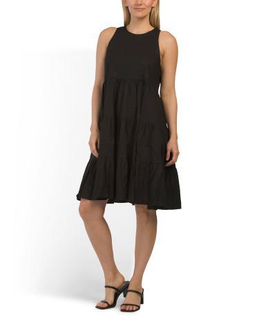 Linen Blend Tiered Dress For Women Product Image