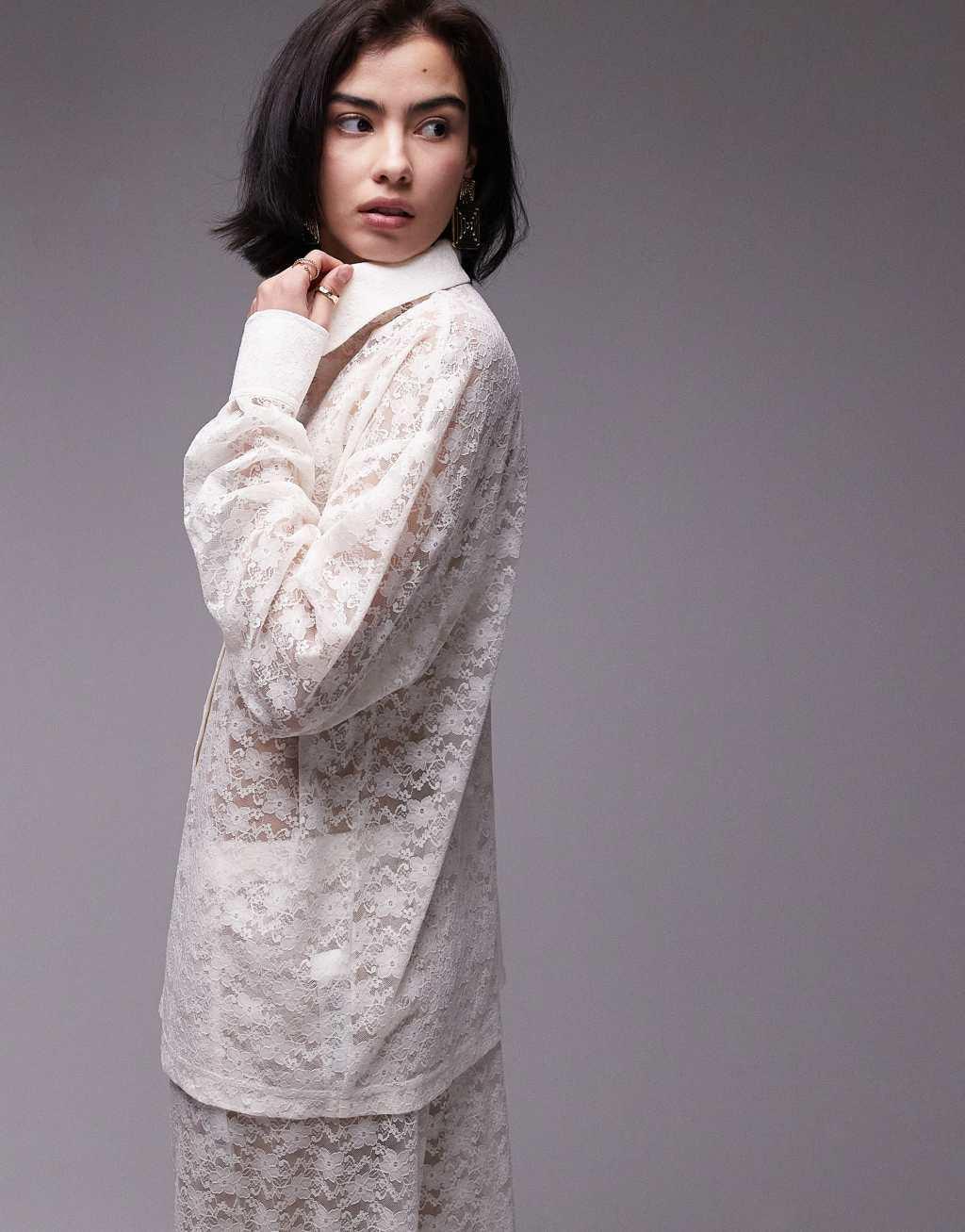 Topshop lace oversized shirt in ecru - part of a set Product Image