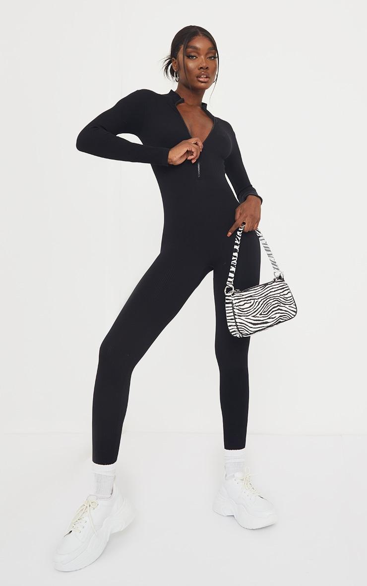 Tall Black Structured Snatched Rib Jumpsuit Product Image