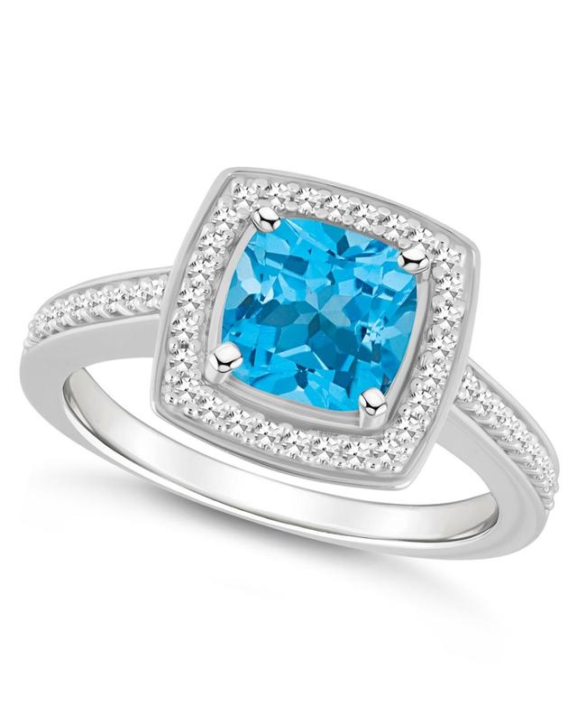 Macys Blue Topaz (1-3/4 ct. t.w.) and Diamond (1/4 ct. t.w.) Halo Ring in Sterling Silver Product Image