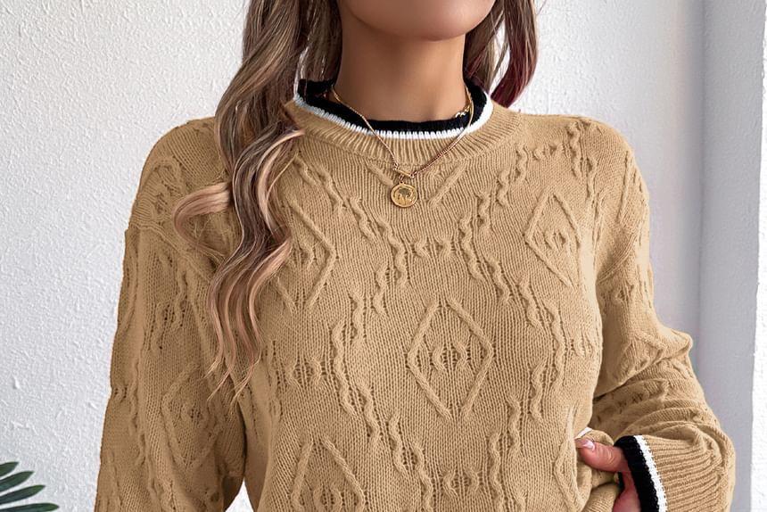 Round Neck Contrast Trim Sweater Product Image