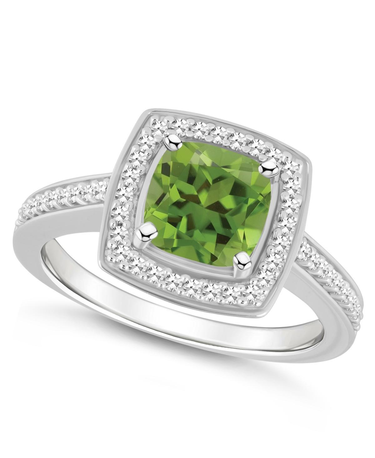 Celebration Gems Sterling Silver 7 mm Cushion Gemstone & 1/4 Carat T.W. Diamond Halo Ring, Womens Peridot Product Image