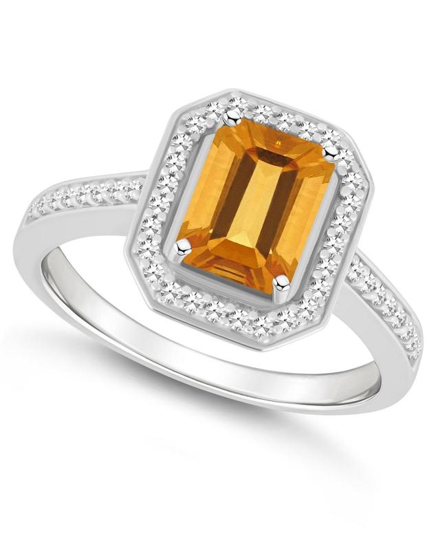 Celebration Gems Sterling Silver 8 mm x 6 mm Emerald Cut Gemstone & 1/5 Carat T.W. Diamond Halo Ring, Womens Orange Product Image