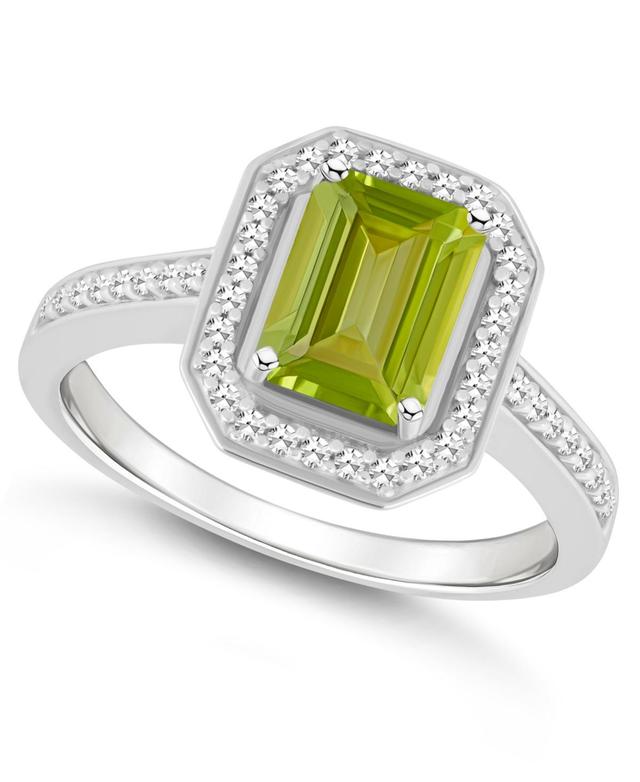 Celebration Gems Sterling Silver 8 mm x 6 mm Emerald Cut Gemstone & 1/5 Carat T.W. Diamond Halo Ring, Womens Peridot Product Image