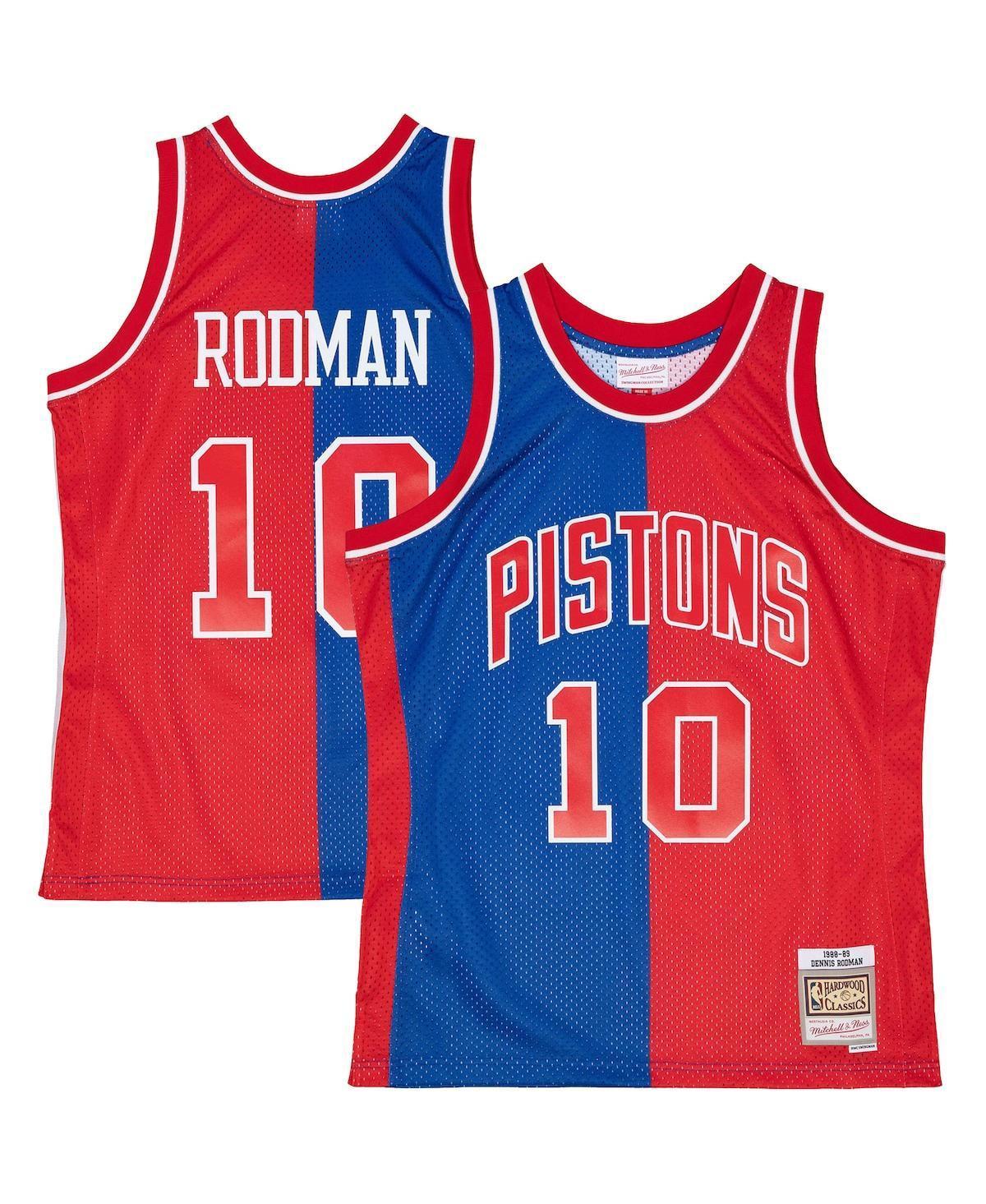 Mens Mitchell & Ness Dennis Rodman Blue/Red Detroit Pistons Hardwood Classics 1988-89 Split Swingman Jersey Product Image