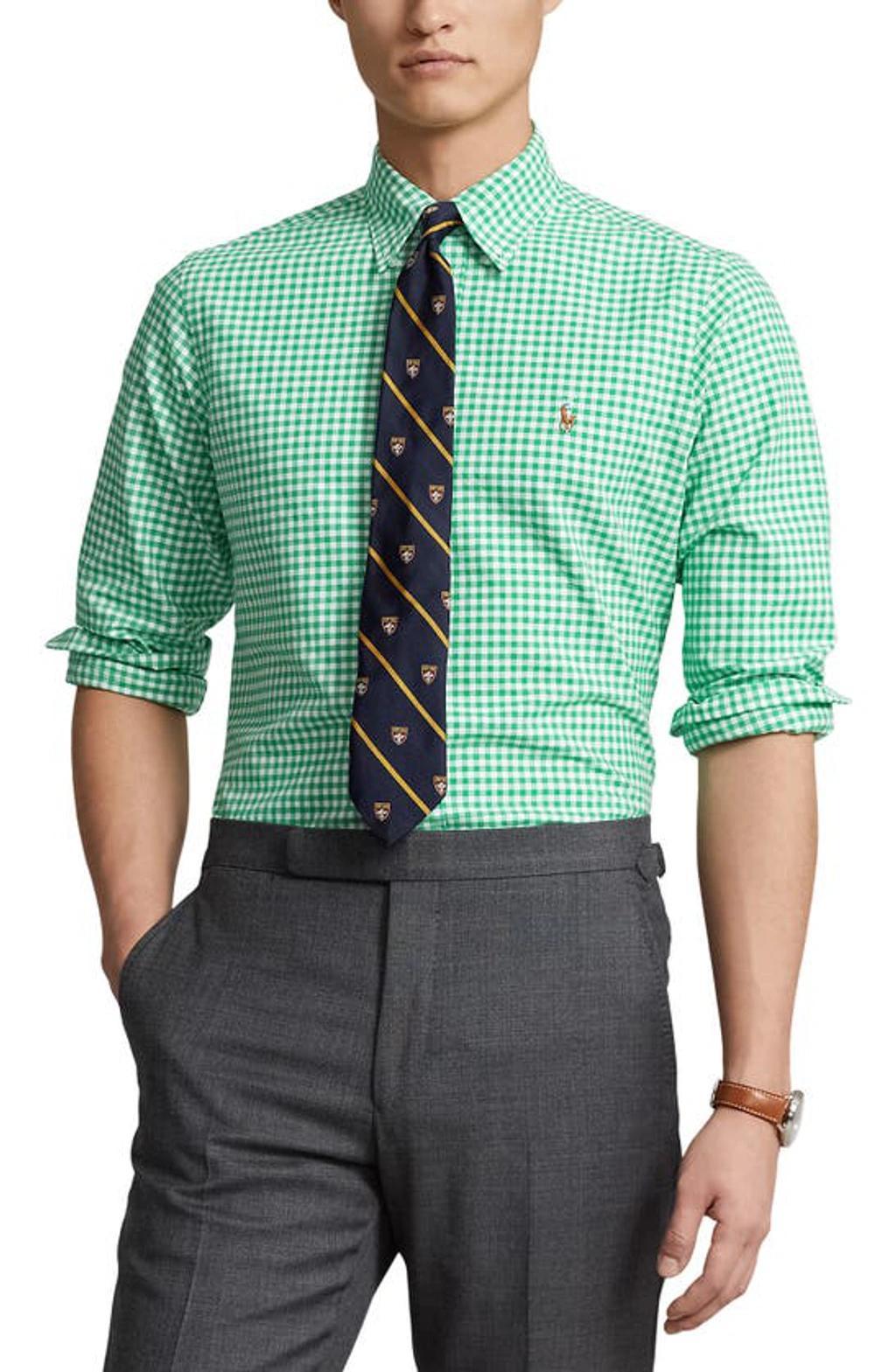 Gingham Oxford Cotton Button-down Shirt In Summer Emerald White Product Image