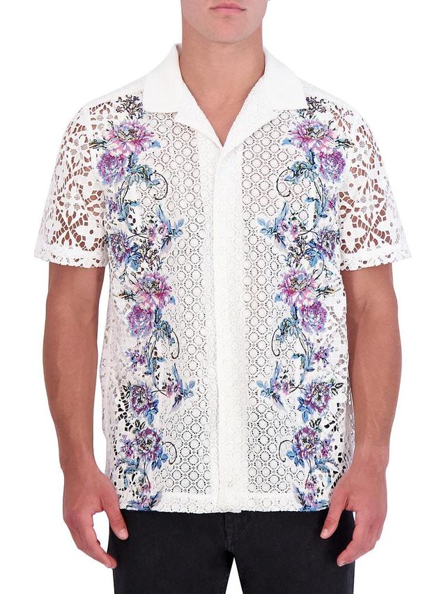 Mens Vine Vista Le Floral-Embroidered Lace Camp Shirt Product Image