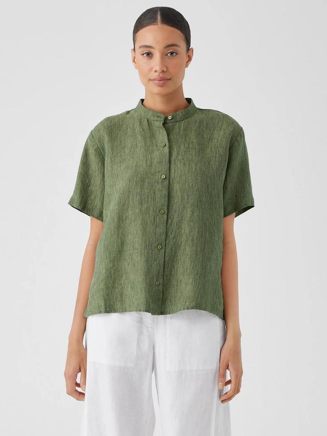 EILEEN FISHER Washed Organic Linen Délavé Band Collar Shirtfemale Product Image