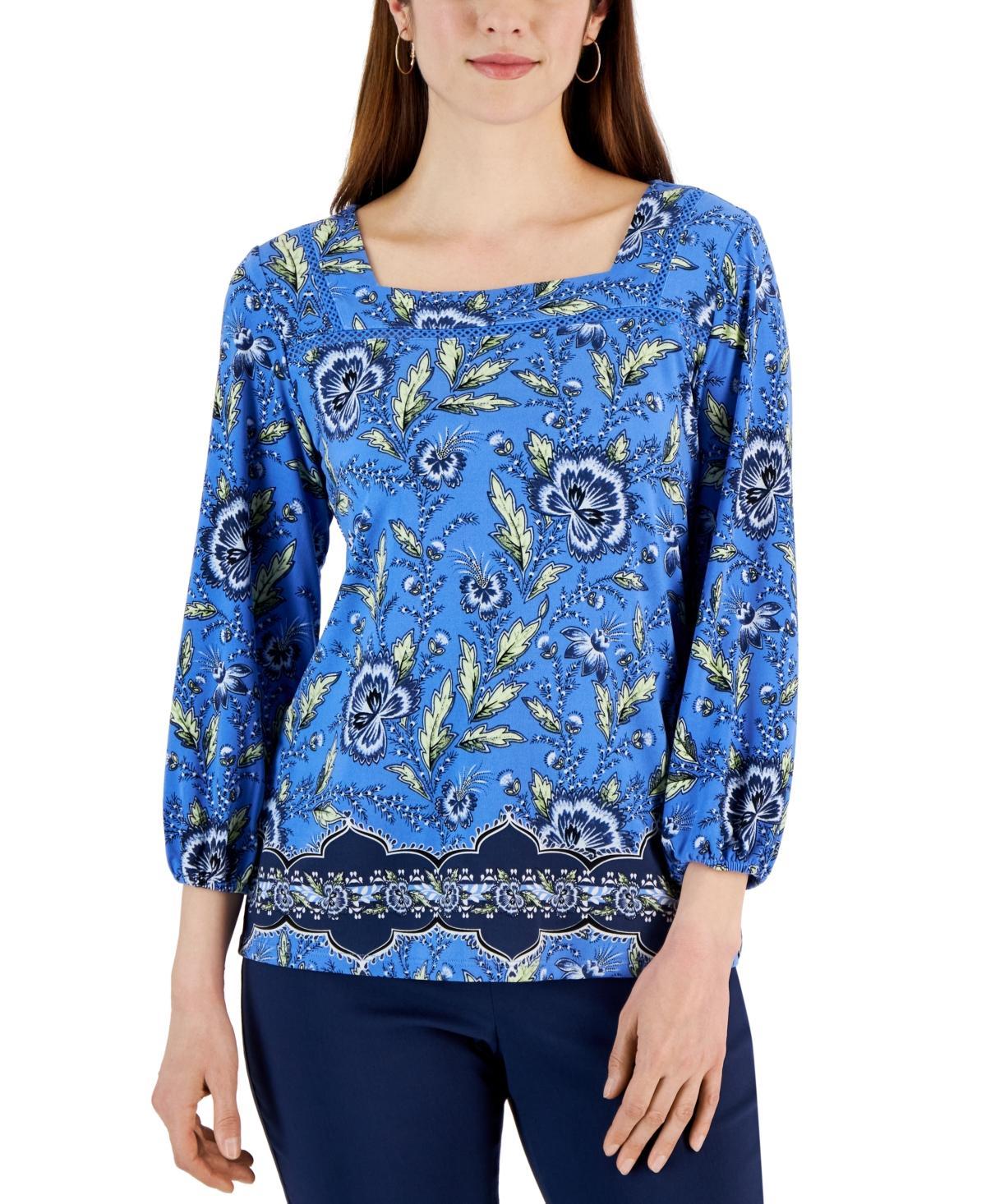 Jm Collection Womens Printed 3/4 Sleeve Square-Neck Top, Created for Macys Product Image