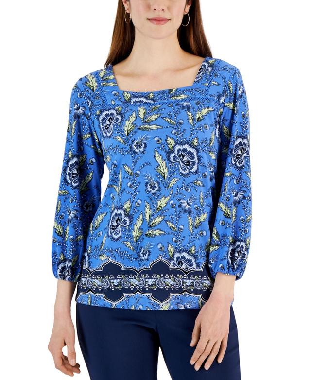 Women's Printed 3/4 Sleeve Square-Neck Top, Created for Macy's Product Image