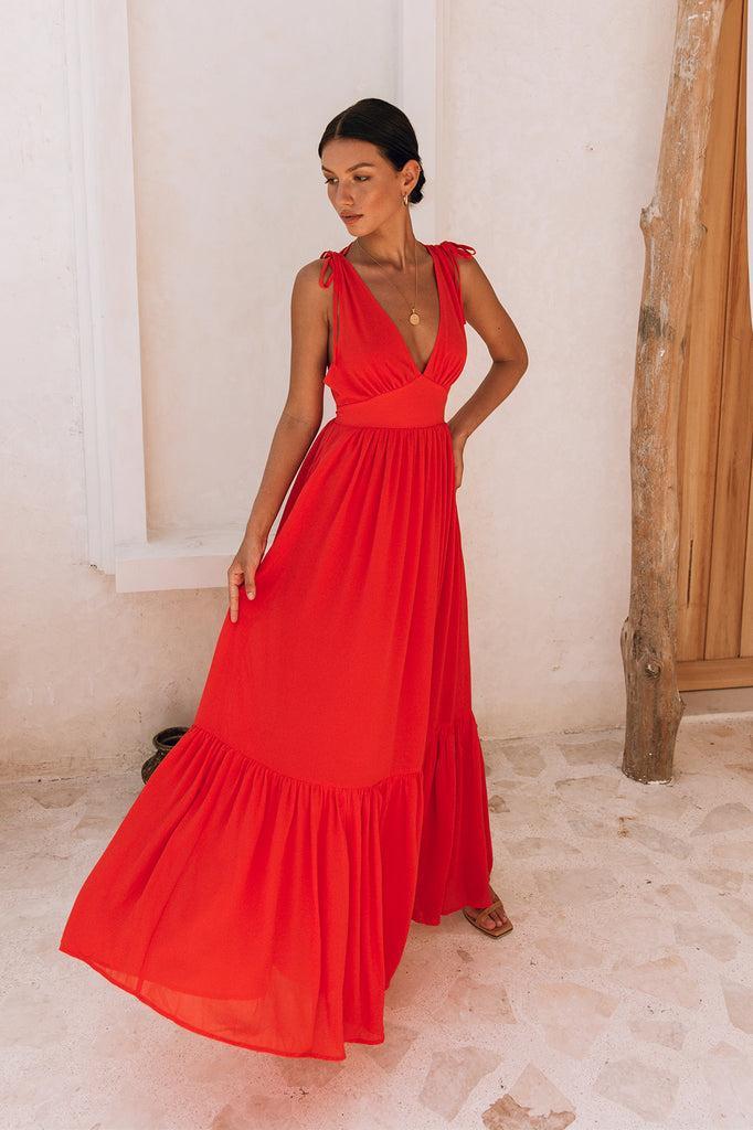 HELLO MOLLY Stand Out Heart Maxi Dress Bright Red Product Image