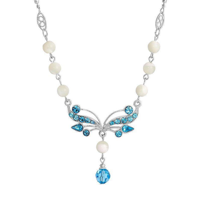 1928 Silver Tone Aqua Simulated Mother Of Pearl Necklace, Womens, White Product Image