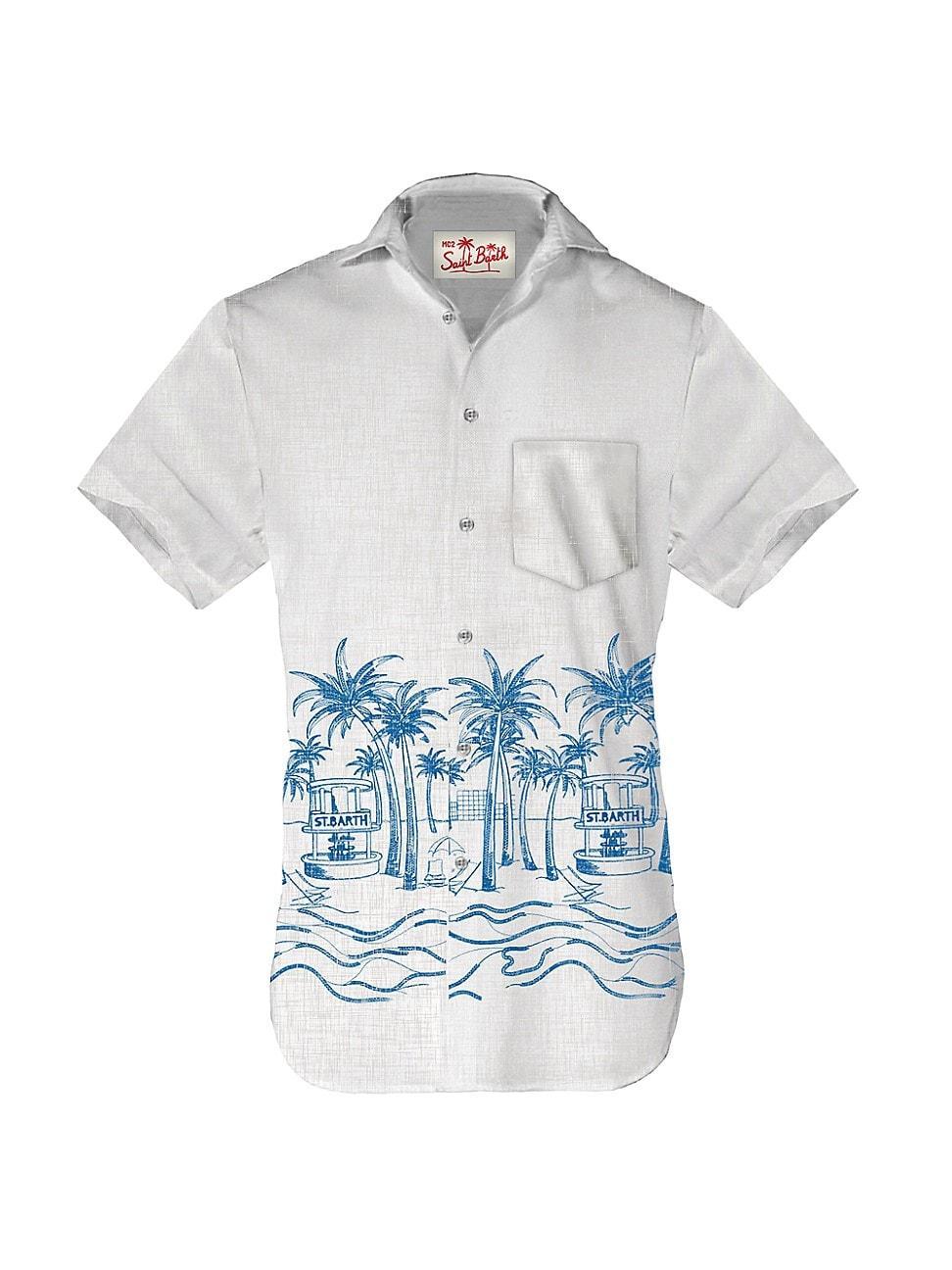 Mens Sifnos Riviera-Print Linen Short-Sleeve Shirt Product Image