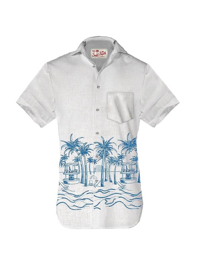 Mens Sifnos Riviera-Print Linen Short-Sleeve Shirt Product Image