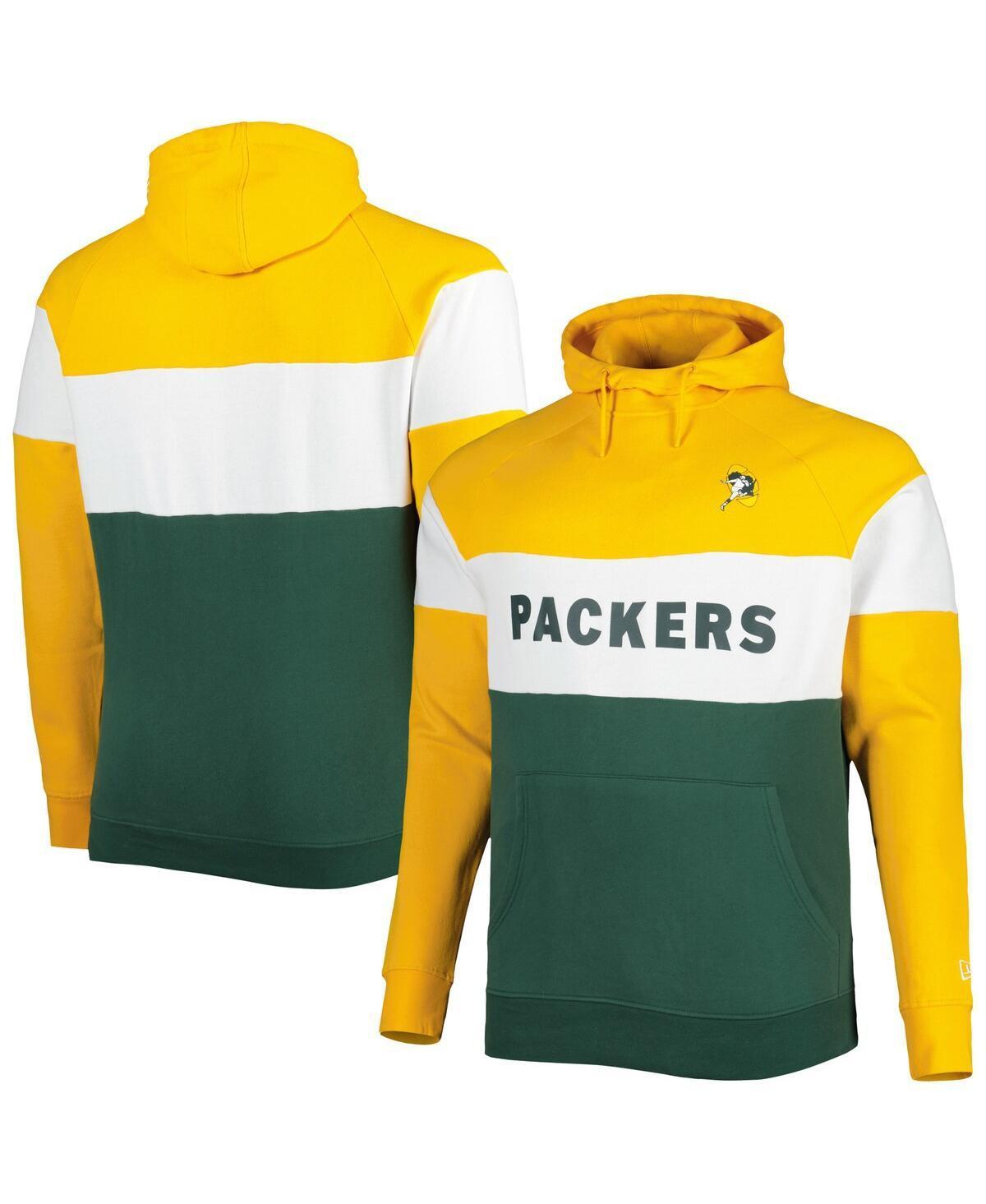 Mens New Era Bay Packers Big & Tall Throwback Colorblock Raglan Pullover Hoodie Product Image