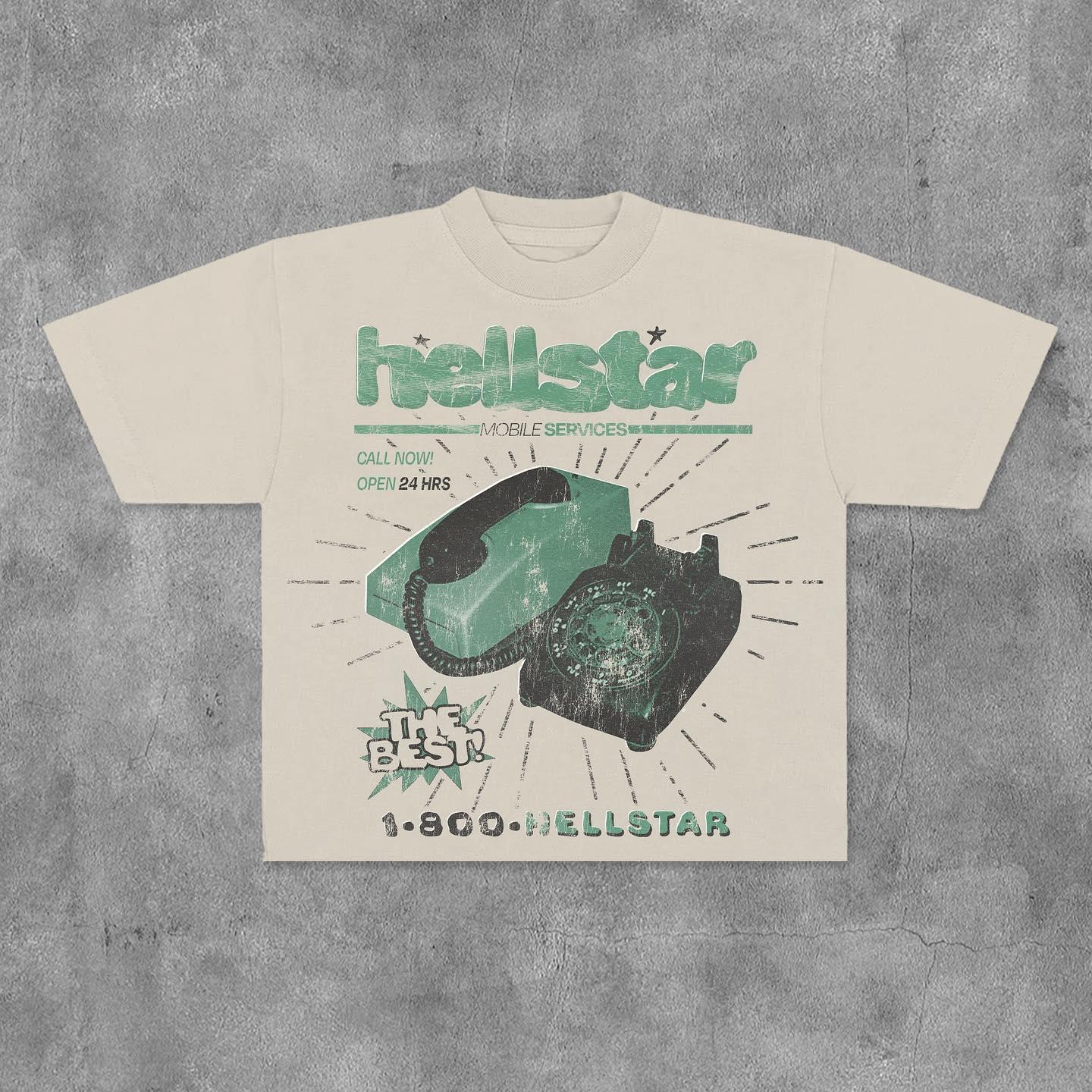 Sopula Vintage Hellstar Print Cotton Short Sleeve T-Shirt Product Image