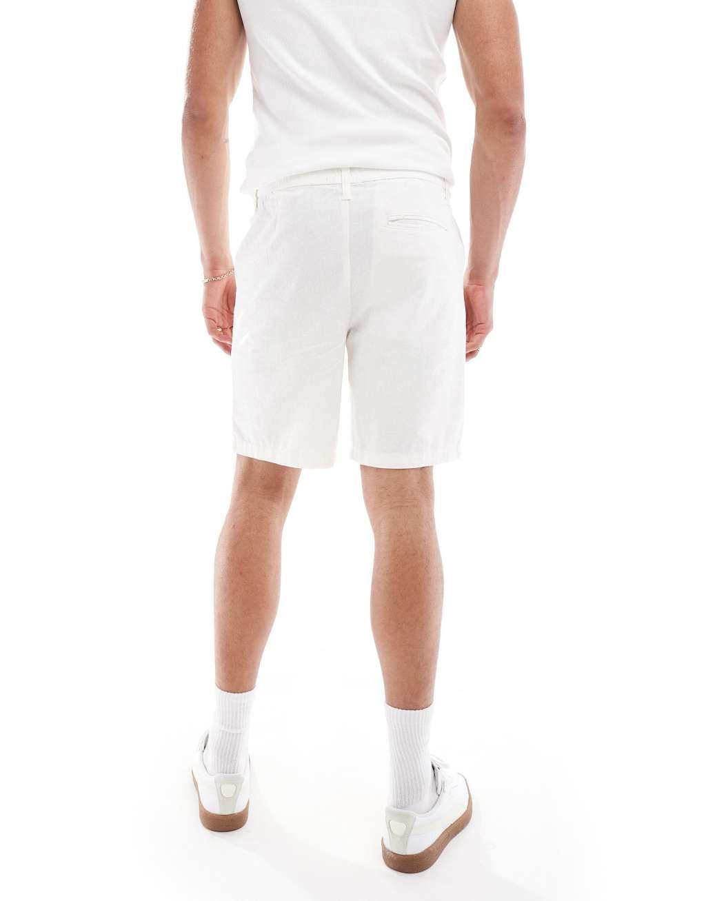 ASOS DESIGN pleated linen mix shorts in white Product Image