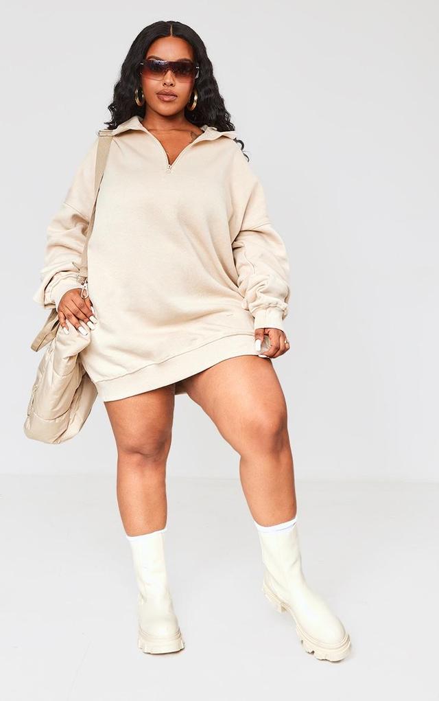 Plus Oatmeal Half Zip Sweatshirt Dress Product Image