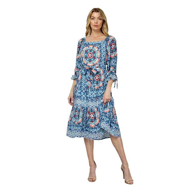 Long Sleeve Square Neck Printed Midi Dress Product Image