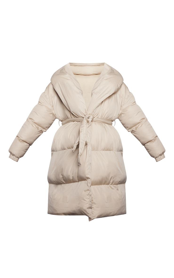 Maternity Beige Oversized Belted Longline Puffer Coat Product Image