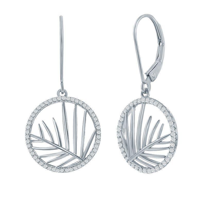 Argento Bella Sterling Silver Cubic Zirconia Open Circle Leaf Drop Earrings, Womens, White Product Image