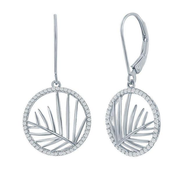 Argento Bella Sterling Silver Cubic Zirconia Open Circle Leaf Drop Earrings, Womens Product Image