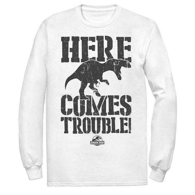 Mens Jurassic Park Here Comes Trouble Long Sleeve Graphic Tee Athletic Grey Product Image