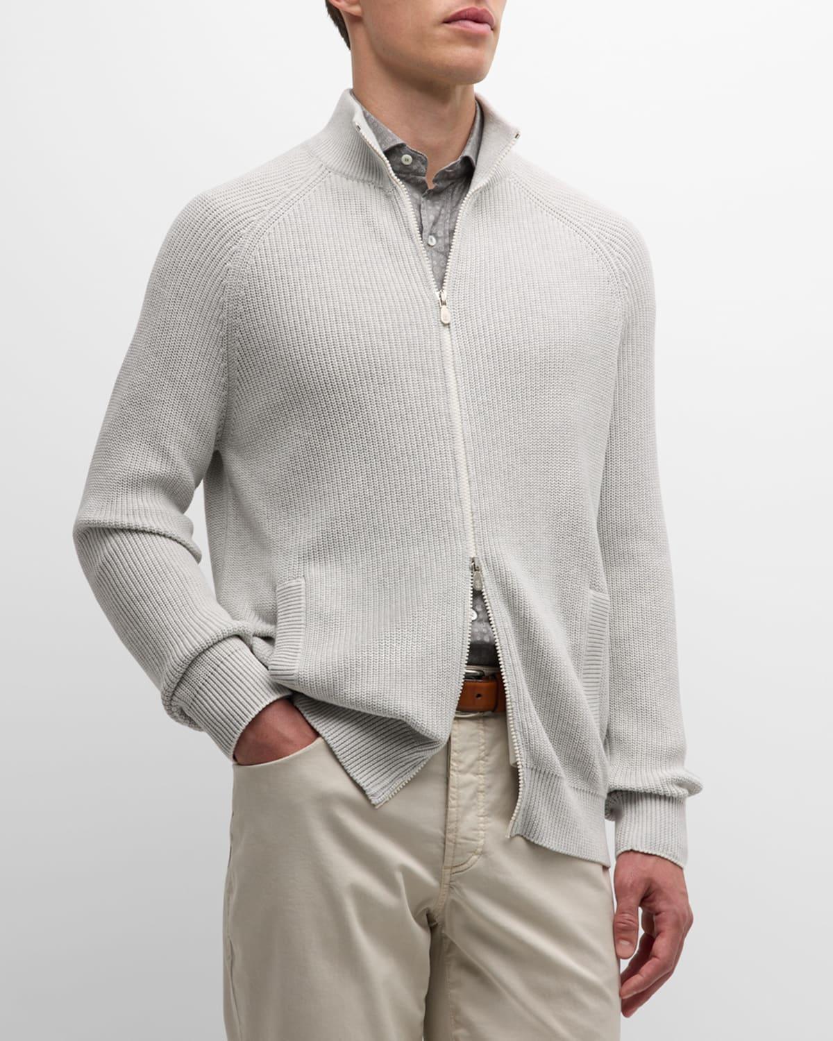 Mens Cotton Half English Rib Turtleneck Cardigan with Zipper Product Image