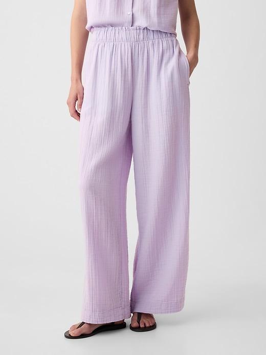 Mid Rise Crinkle Gauze Wide-Leg Pants Product Image