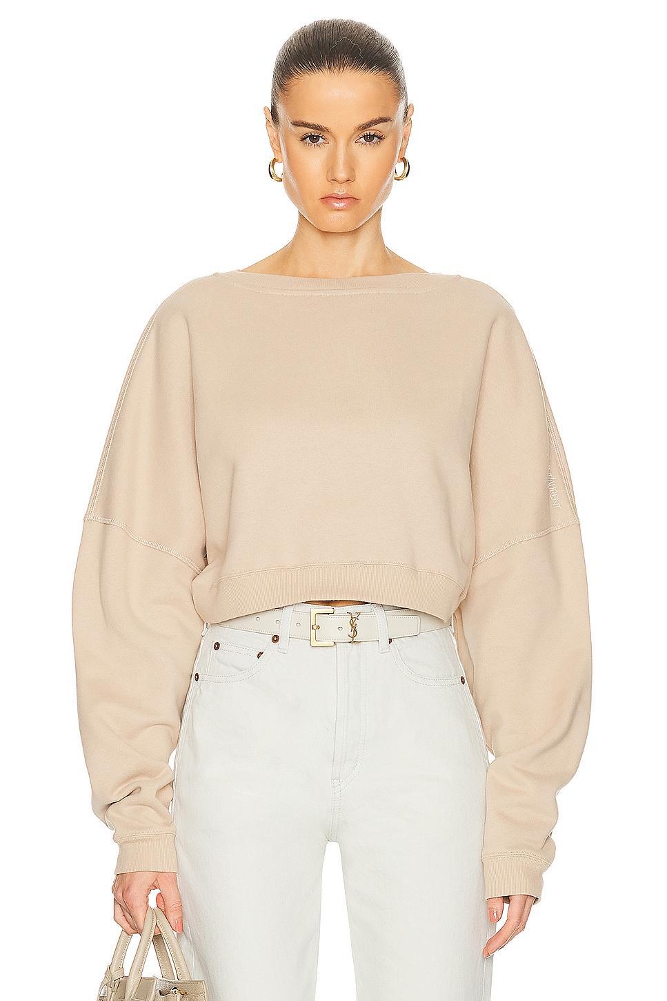 Saint Laurent Cropped Sweatshirt in Poudre - Beige. Size L (also in M, S, XS). Product Image