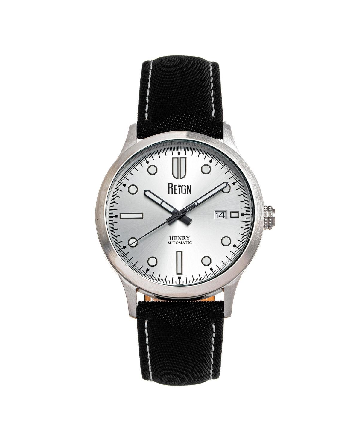 Reign Men Henry Automatic Canvas-Overlaid Leather-Band Watch w/Date Gunmetal Product Image