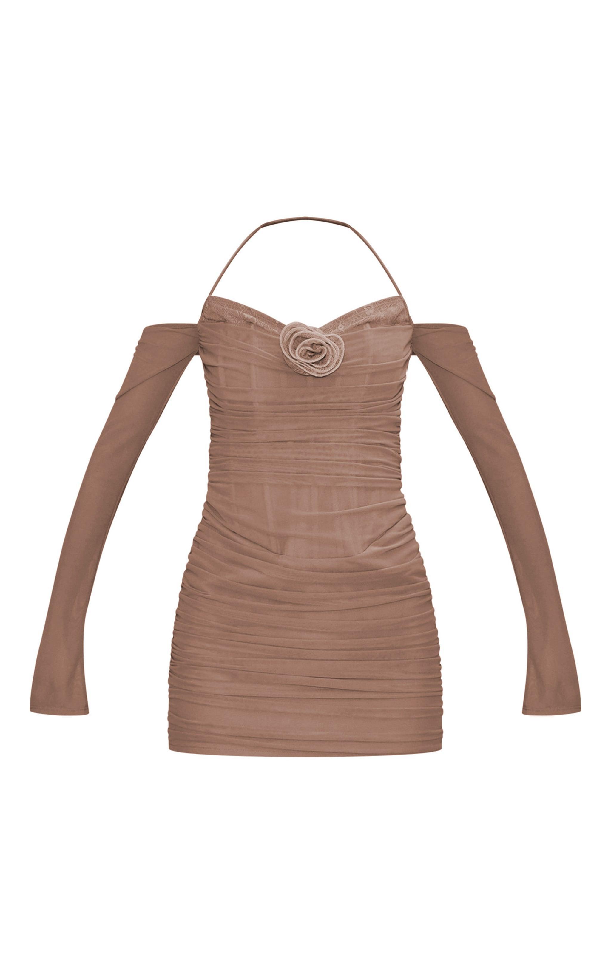 Nude Mesh Ruched Layered Corset Bodycon Dress Product Image