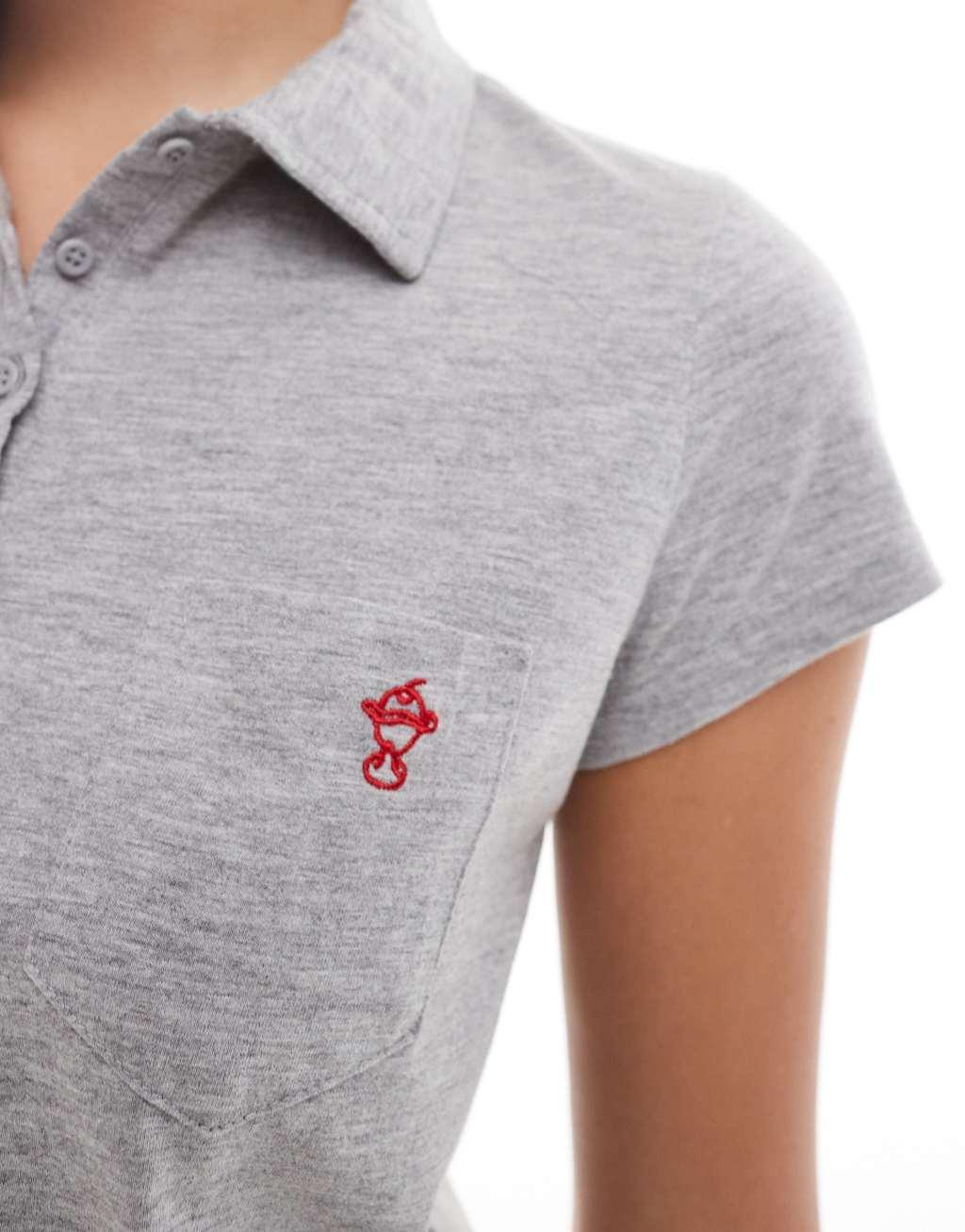 Motel bupolo motif detail polo shirt in gray heather Product Image