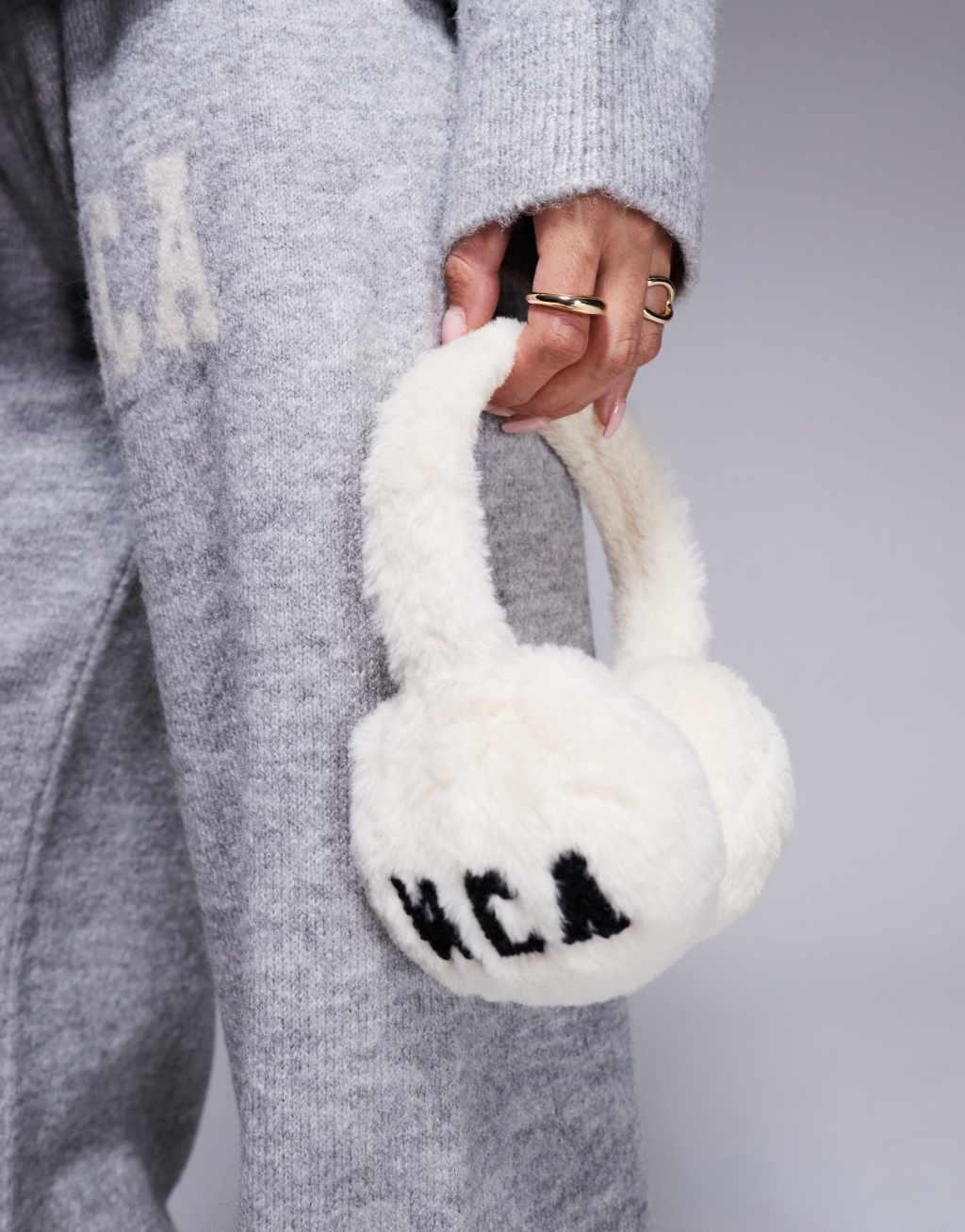 Weekend Collective faux fur ear muffs in cream Product Image