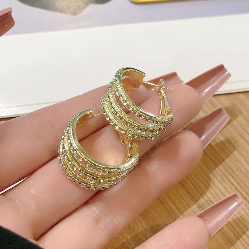 Layered Rhinestone Alloy Hoop Earring Product Image