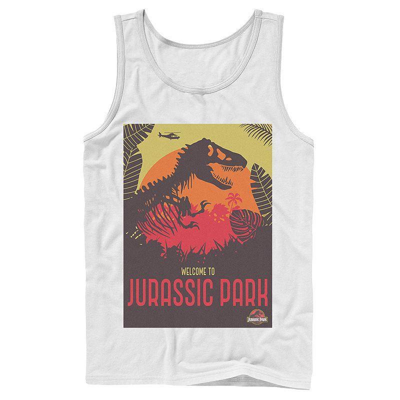 Mens Jurassic Park Welcome T-Rex Sunset Tank Top Grey Product Image