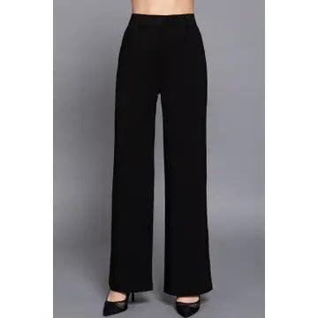 Black One Button Back Elastic Detail Straight Woven Long Pants Female Product Image