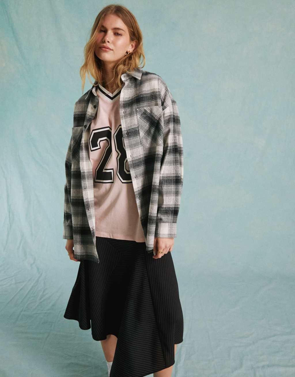 Miss Selfridge oversized check shacket in mono Product Image