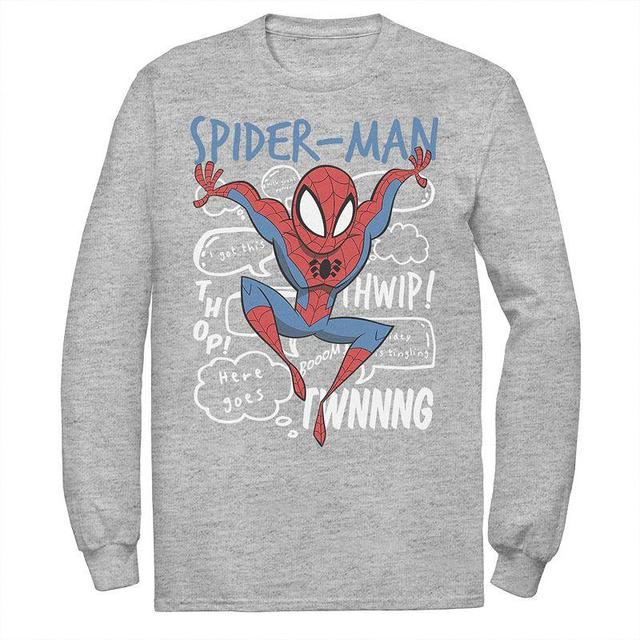 Mens Marvel Spider-Man Action Pose Comic Sound Effects Tee Athletic Grey Product Image