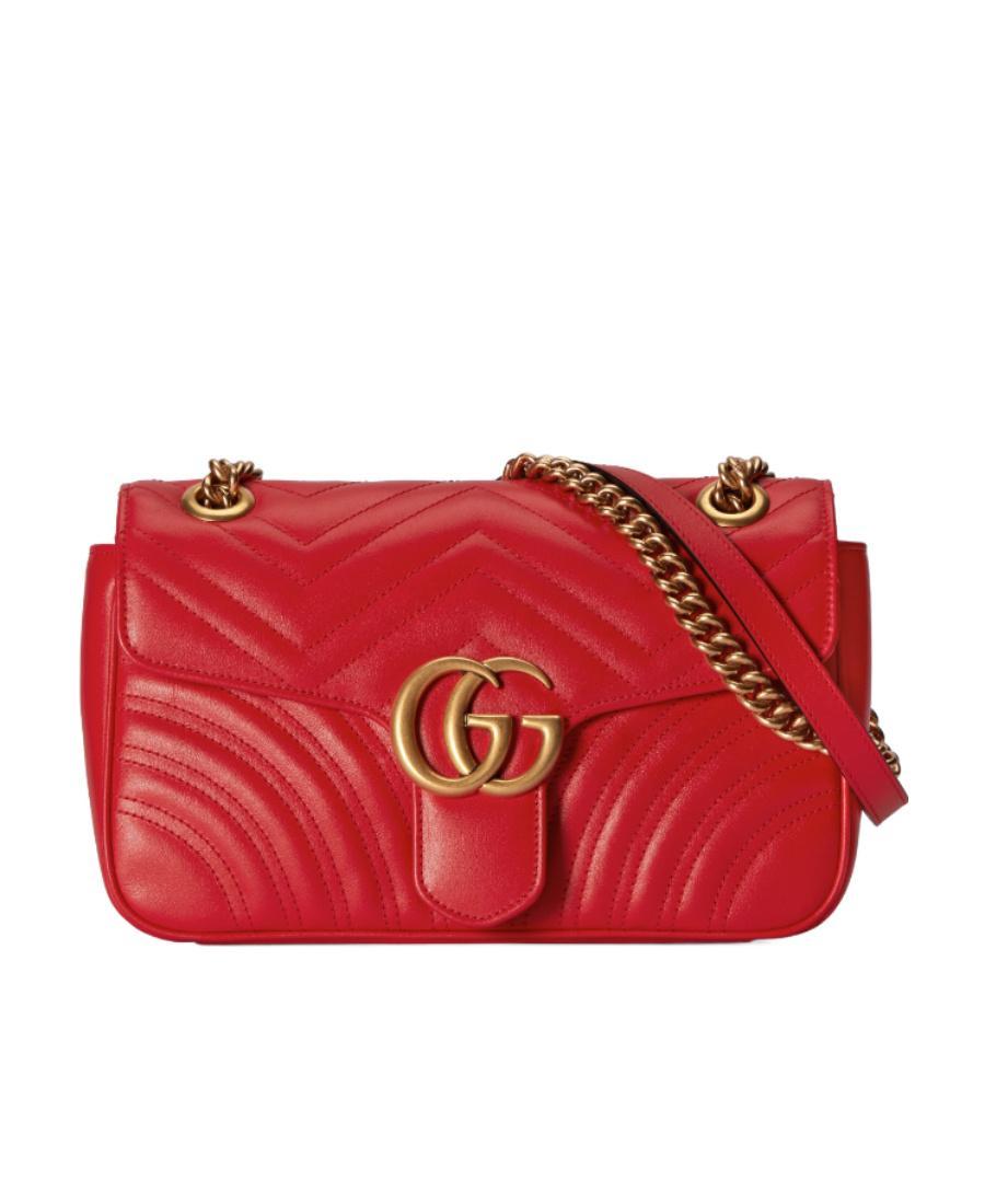 GUCCI Red Gg Marmont Small Leather Shoulder Bag Product Image