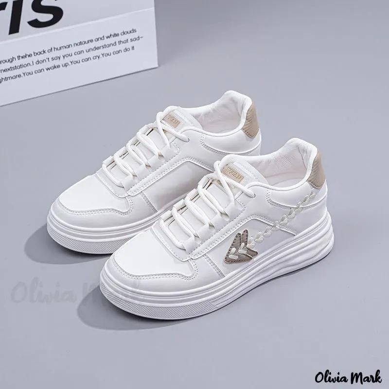 Olivia Mark – Thick Sole Casual Sneakers – White Shoes for Sports and Leisure Product Image