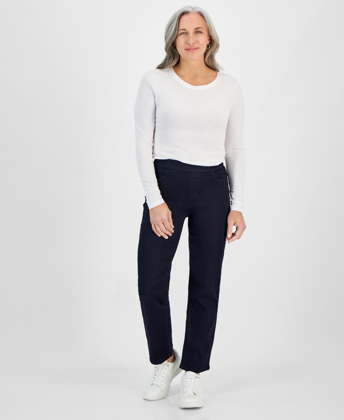 Women's Mid-Rise Pull-On Straight-Leg Denim Jeans, Created for Macy's Product Image